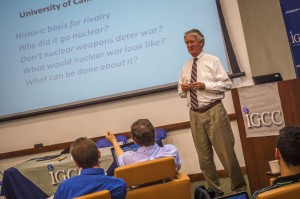 Neil Joeck speaking to the participants of the PPNT workshop. Joeck is a nuclear policy expert and a Visiting Scholar at the Institute for International Studies at the UC Berkeley.